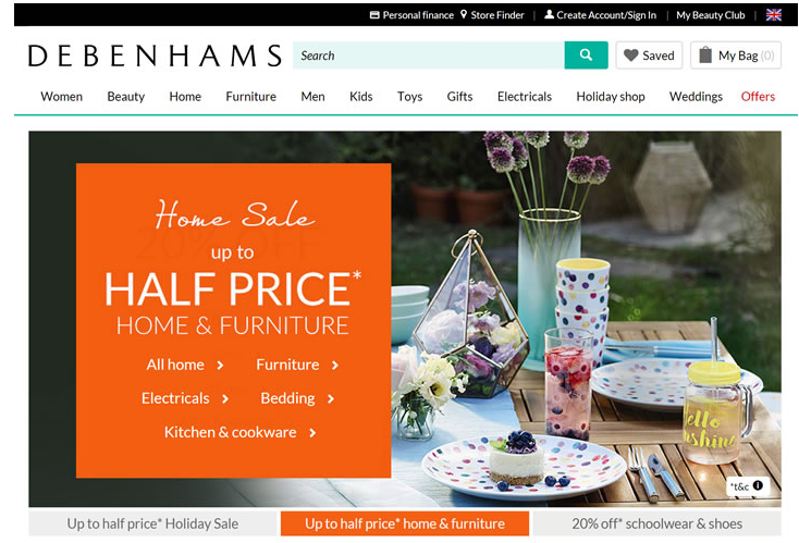 Debenhams英国官方网站：英国老牌连锁百货公司
